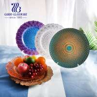 Luxury 13inch  round glass fruit plate electroplated colorful charger dish dinnerware for restaurant and hotel used